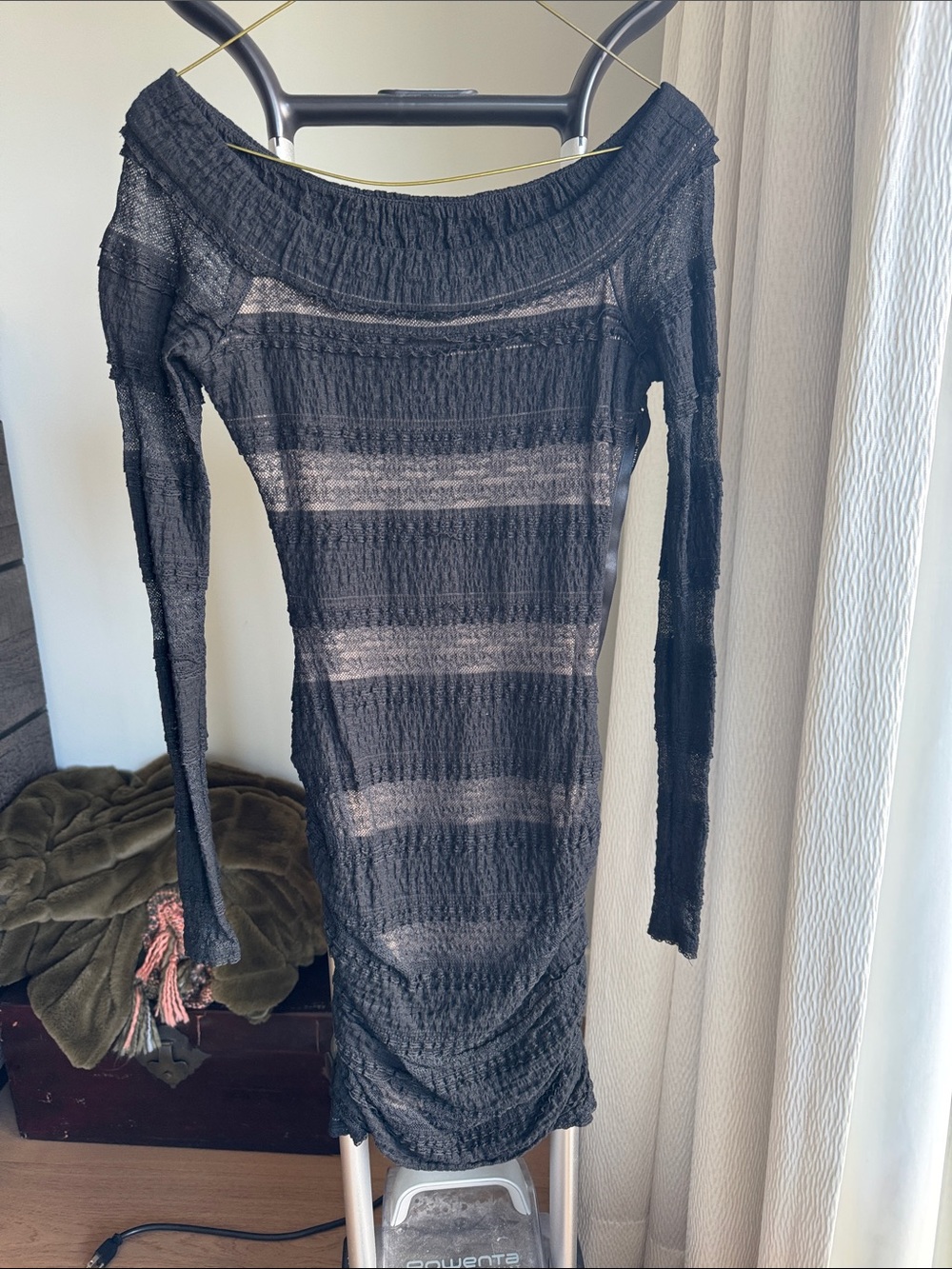 BCBGMaxAzria Black Sheer Long-Sleeve Ribbed Bodycon Dress